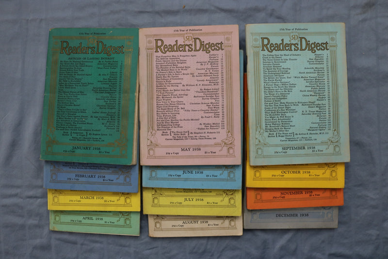 1938 READER'S DIGEST MAGAZINE - COMPLETE YEAR - LOT OF 12 - O 3873