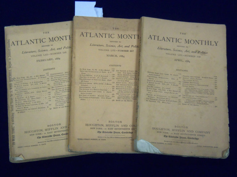 1884 THE ATLANTIC MONTHLY MAGAZINE LOT OF 6 ISSUES - PARKMAN - MITCHELL - WR 315
