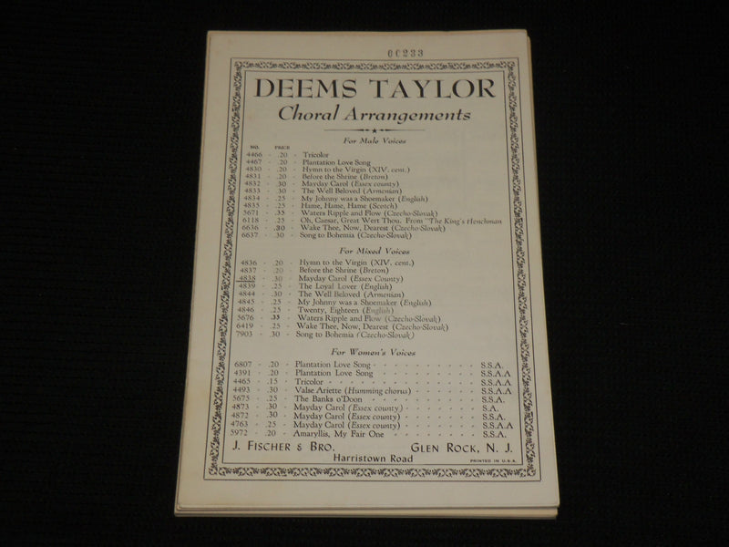 1948 DEEMS TAYLOR CHORAL ARRANGEMENTS LOT OF 9 & ENVELOPE - J 6939