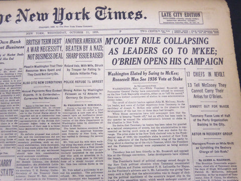 1933 OCT 11 NEW YORK TIMES - M'COOEY RULE COLLAPSING LEADERS, M'KEE - NT 5221