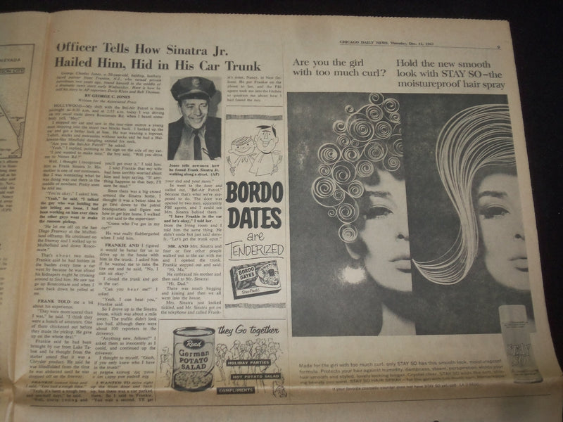 1963 DEC 12 CHICAGO DAILY NEWS -SINATRA'S SON: FBI WON'T LET ME TALK - NP 8053