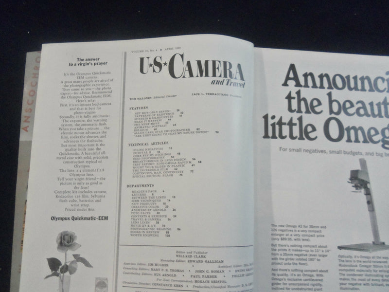 1968 APRIL U.S CAMERA AND TRAVEL MAGAZINE - NEW ENLARGING METER - SP 4714C