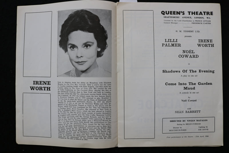 1966 QUEEN'S THEATRE PROGRAMS - NOEL COWARD - LILLI PALMER - LOT OF 2 - K 2379