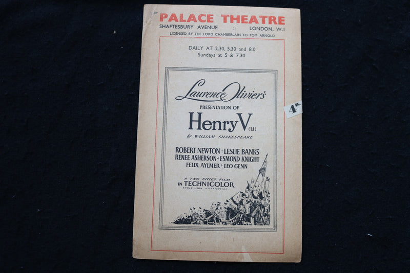 1947 LAURENCE OLIVIER'S PRESENTATION OF HENRY V PROGRAM- PALACE THEATRE - K 1838