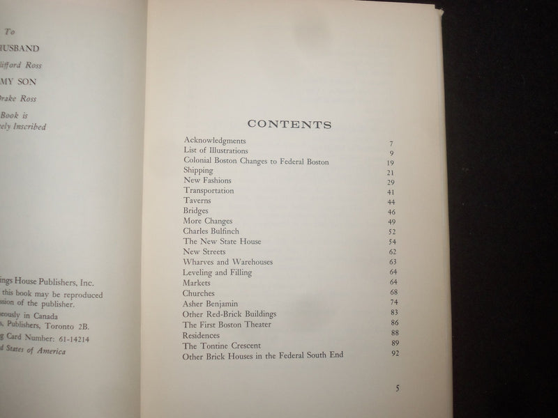 1961 THE BOOK OF BOSTON THE FEDERAL PERIOD HARDCOVER BOOK-MARJORIE ROSS- KD 9229