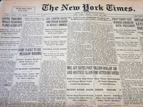 1930 APRIL 25 NEW YORK TIMES - ROME FLOCKS TO SEE MUSSOLINI WEDDING - NT 5723