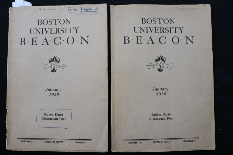 1928 JANUARY BOSTON UNIVERSITY BEACON - SAMUEL WAXMAN - LOT OF 2 - K 2215
