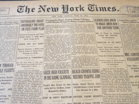 1926 JUNE 28 NEW YORK TIMES - EARTHQUAKE RAZES AEGEAN ISLAND VILLAGES - NT 5609