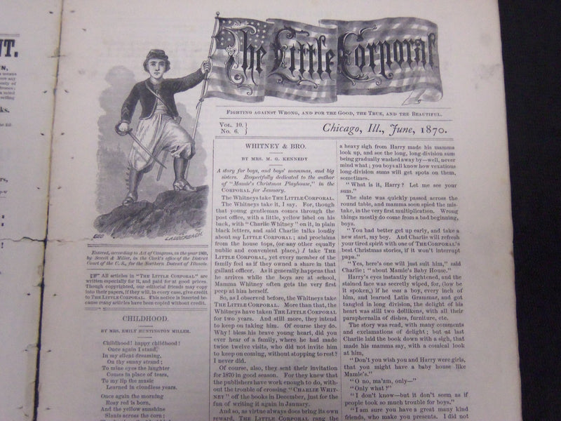 1867-1870 THE LITTLE CORPORAL MAGAZINE LOT OF 8 ISSUES - O 1790
