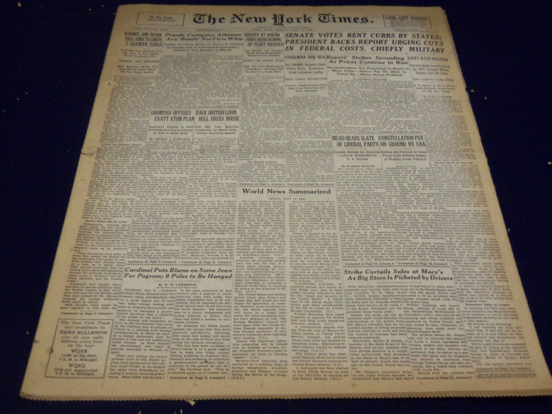 1946 JULY 12 NEW YORK TIMES - SENATE VOTES RENT CURBS BY STATES - NT 2341