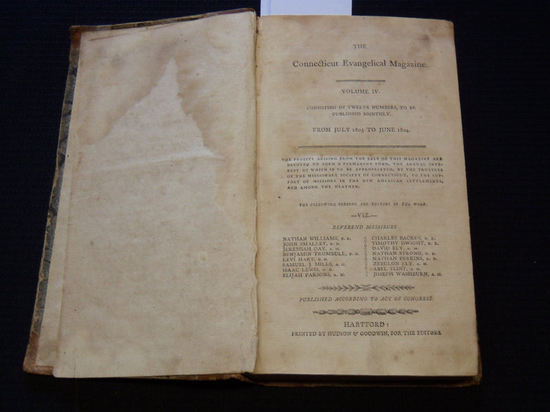 1803-1804 THE CONNECTICUT EVANGELICAL MAGAZINE BOUND VOLUME NO. 4 - KD 7816