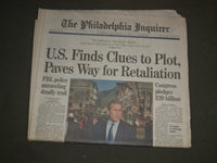 2001 SEP 13 PHILADELPHIA INQUIRER NEWSPAPER - U.S. FINDS CLUES TO PLOT - NP 3115