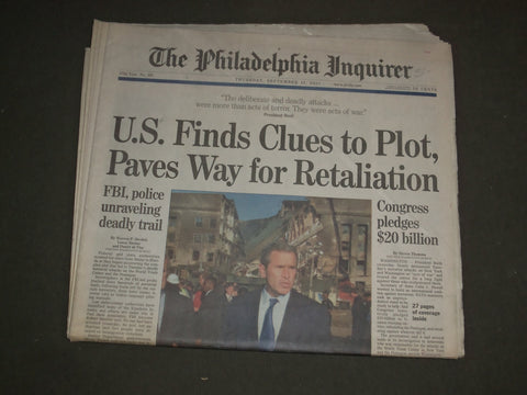 2001 SEP 13 PHILADELPHIA INQUIRER NEWSPAPER - U.S. FINDS CLUES TO PLOT - NP 3115
