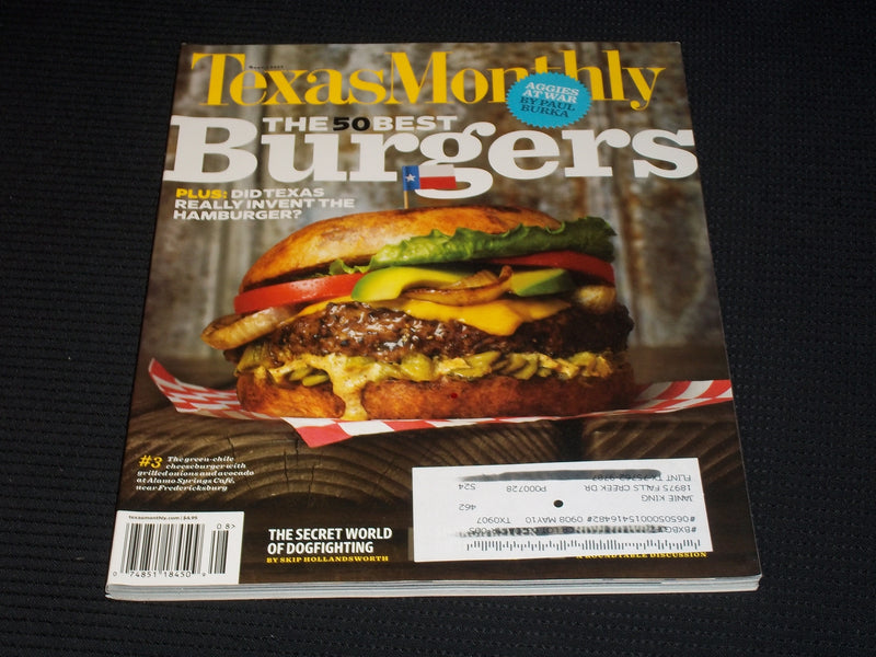 2009 AUGUST TEXAS MONTHLY MAGAZINE - 50 BEST BURGERS FRONT COVER - E 7459