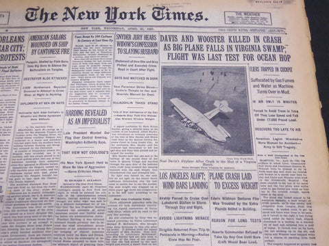 1927 APRIL 27 NEW YORK TIMES - DAVIS AND WOOSTER KILLED IN CRASH - NT 5052