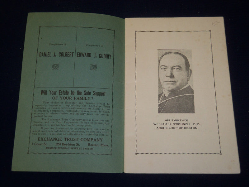 1925 NOVEMBER 6 DEDICATION EXERCISES OF MARBLEHEAD CATHOLIC CLUB BOOK - J 4417