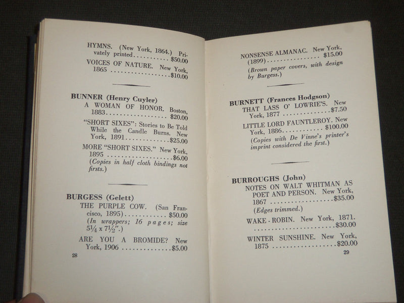 1930 WILLIAM TARG'S AMERICAN FIRST EDITIONS AND THEIR PRICES BOOK - J 5194