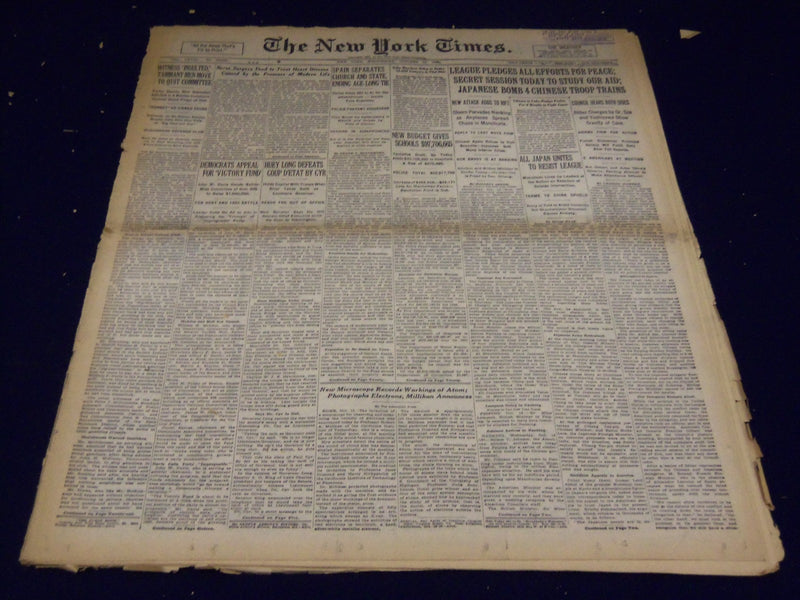 1931 OCTOBER 14 NEW YORK TIMES - NEW MICROSCOPE RECORDS ATOM - NT 3965