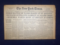 1940 MAY 20 NEW YORK TIMES - CHURCHILL WARNS BLOW AT BRITAIN IS COMING - NP 6493