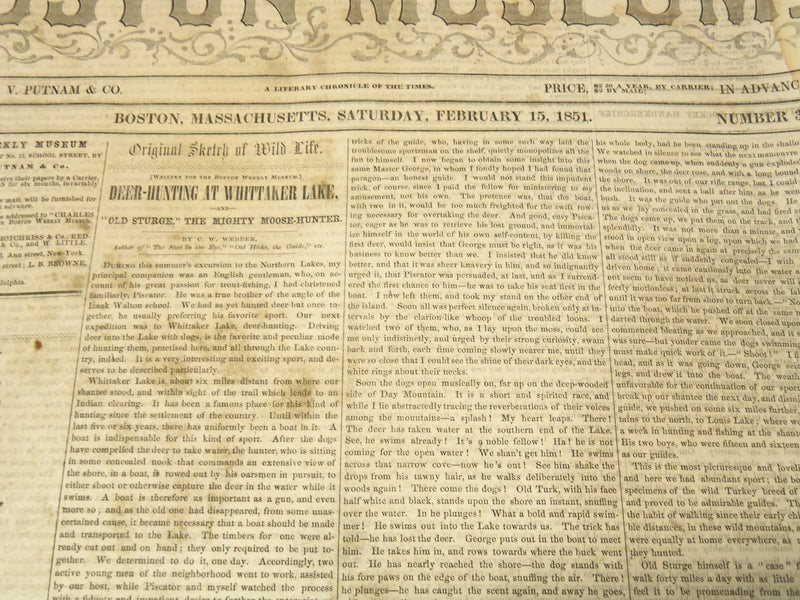 1851 FEBRUARY 15 BOSTON MUSEUM NEWSPAPER - NIGHT BY HENRY LONGFELLOW - NP 9033