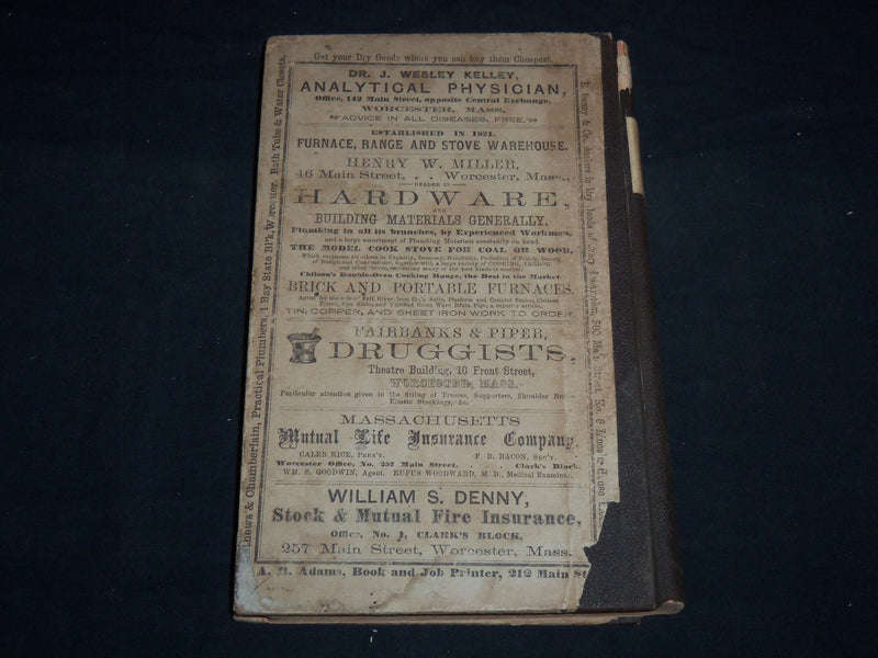 1867 WORCESTER DIRECTORY BY HENRY J. HOWLAND - MAP - KD 81W