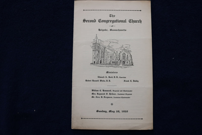 1928 MAY 20 CONGREGATIONAL CHURCH OF HOLYOKE, MA PROGRAMS - LOT OF 2 - K 1509