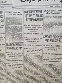 1921 JANUARY 21 NEW YORK TIMES NEWSPAPER- DRY ENFORCEMENT UP TO POLICE - NT 8106