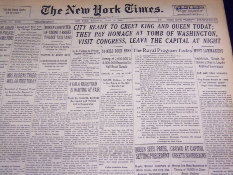 1939 JUNE 10 NEW YORK TIMES - CITY TO GREET KING & QUEEN - NT 3686