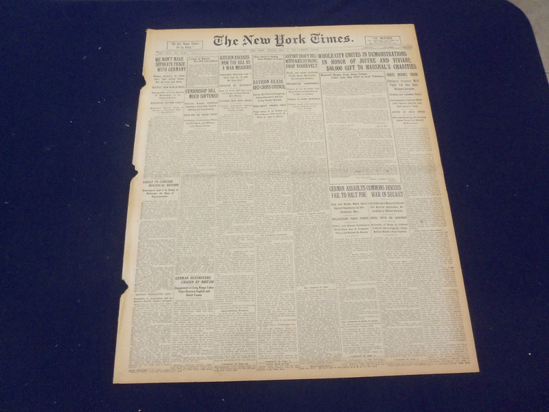 1917 MAY 11 NEW YORK TIMES - CITY UNITES IN HONOR OF JOFFRE AND VIVIANI- NT 9140