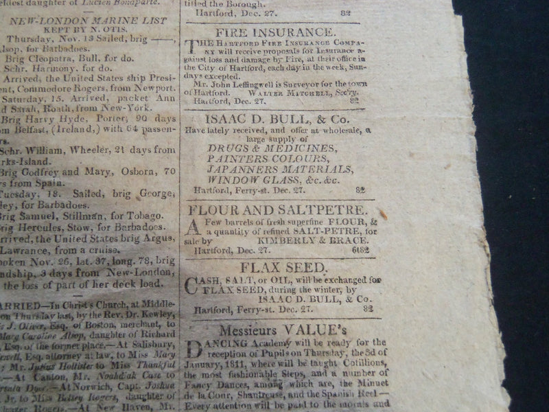 1810 DEC 27 AMERICAN MERCURY NEWSPAPER - HARTFORD FIRE INS. CO. FOUNDED- NP 3983