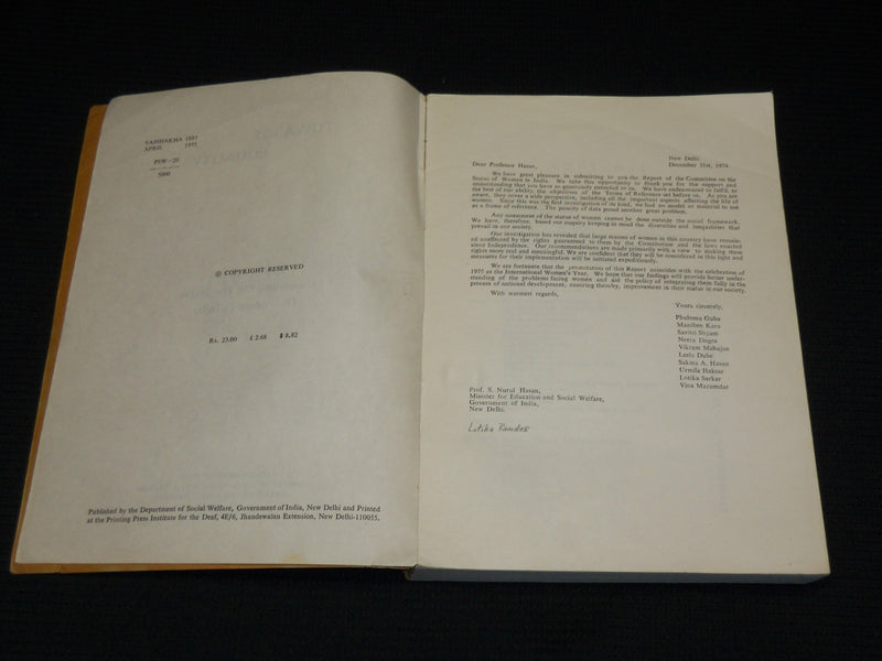 1974 TOWARDS EQUALITY REPORT OF COMMERCE ON THE STATUS OF WOMEN IN INDIA- J 6898