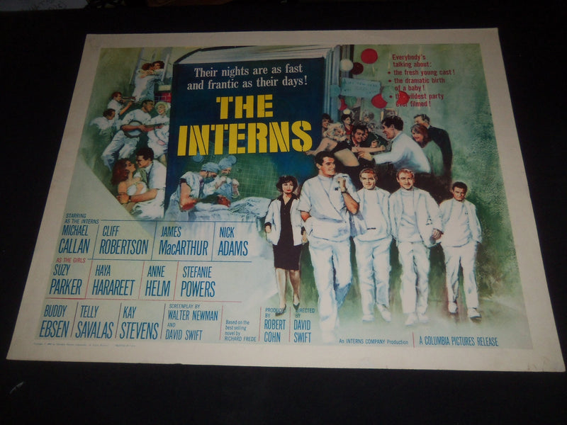 1962 THE INTERNS 1/2 SHEET MOVIE POSTER- CLIFF ROBERTSON, JAMES MACARTHUR- P 418