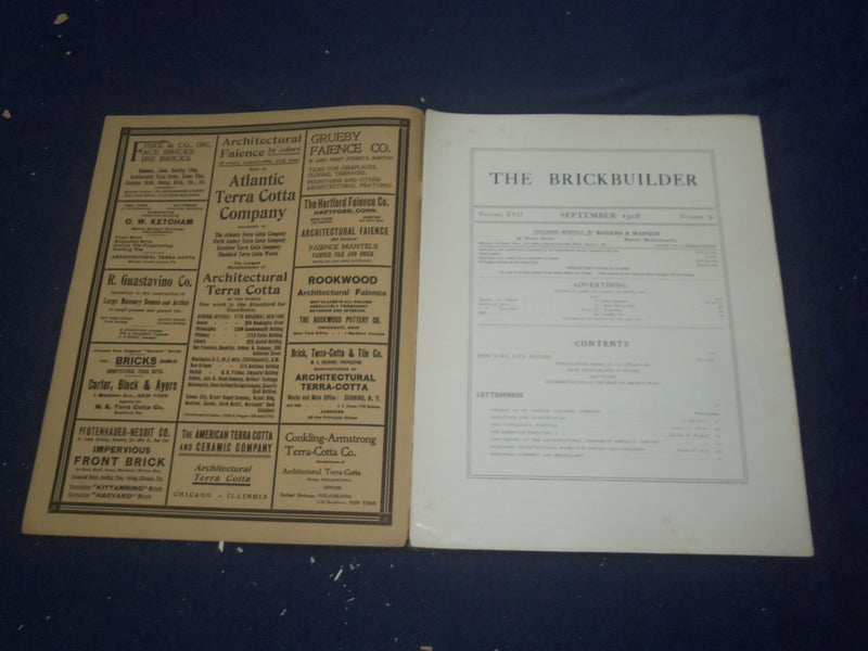 1908 SEPTEMBER THE BRICKBUILDER MAGAZINE - NEW YORK CITY HOUSES - ST 258J