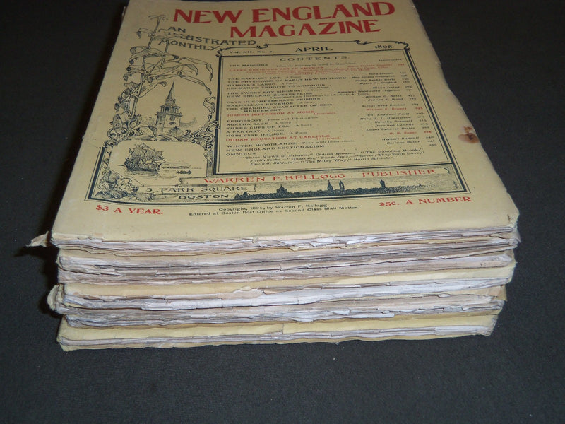 1895 NEW ENGLAND MAGAZINE LOT OF 7 ISSUES - NICE ILLUSTRATIONS & ADS - WR 451
