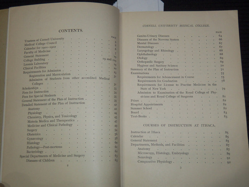 1901-1902 CORNELL UNIVERISTY MEDICAL COLLEGE ANNOUNCEMENT - NEW YORK - K 3100