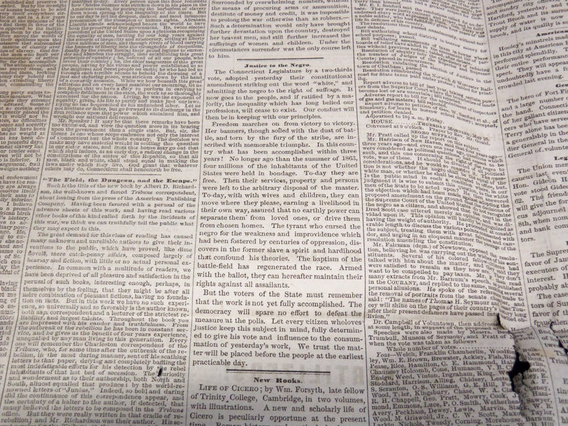 1865 MAY 26 HARTFORD DAILY COURANT NEWSPAPER - NEGRO SUFFRAGE - NP 4252G