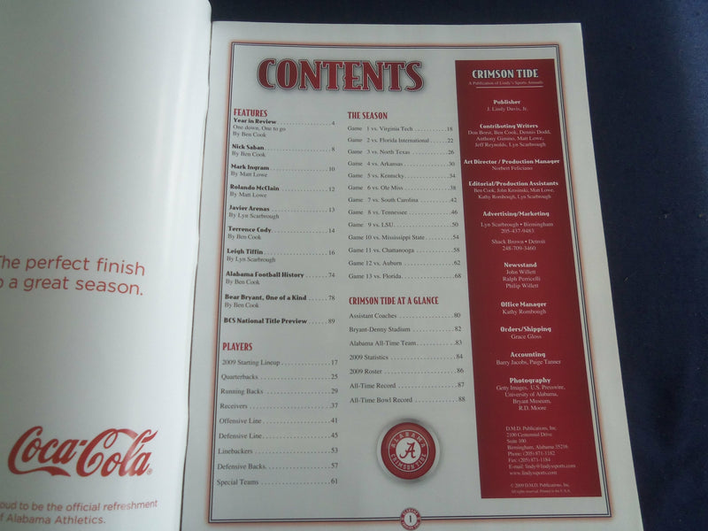 2009 LINDY'S SPORTS PRESENTS MAGAZINE - UNIV ALABAMA - SEC CHAMPIONS - SP 1220K