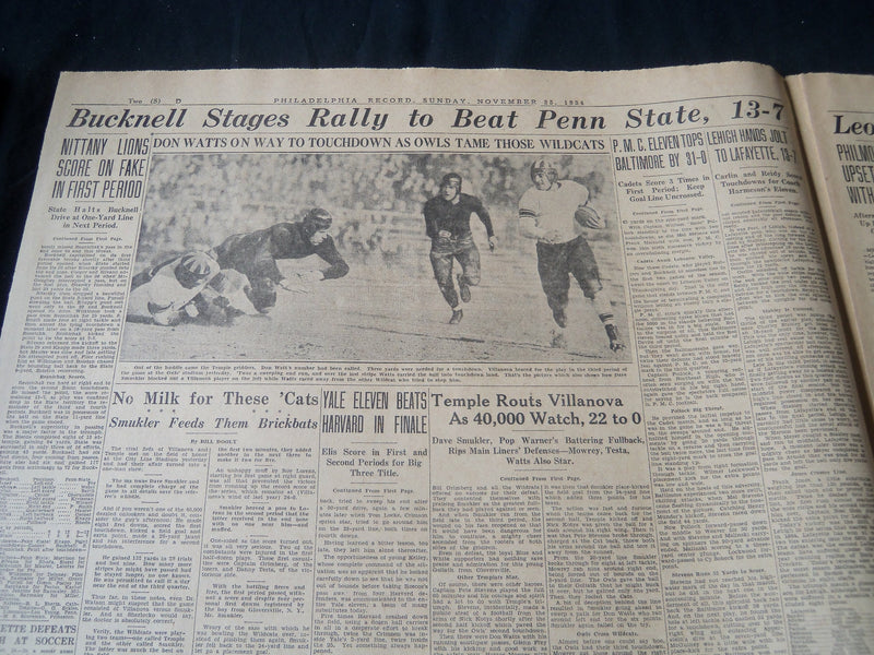 1934 NOV 25 PHILADELPHIA RECORD NEWSPAPER SPORTS SECTION - NOTRE DAME- NT 7251