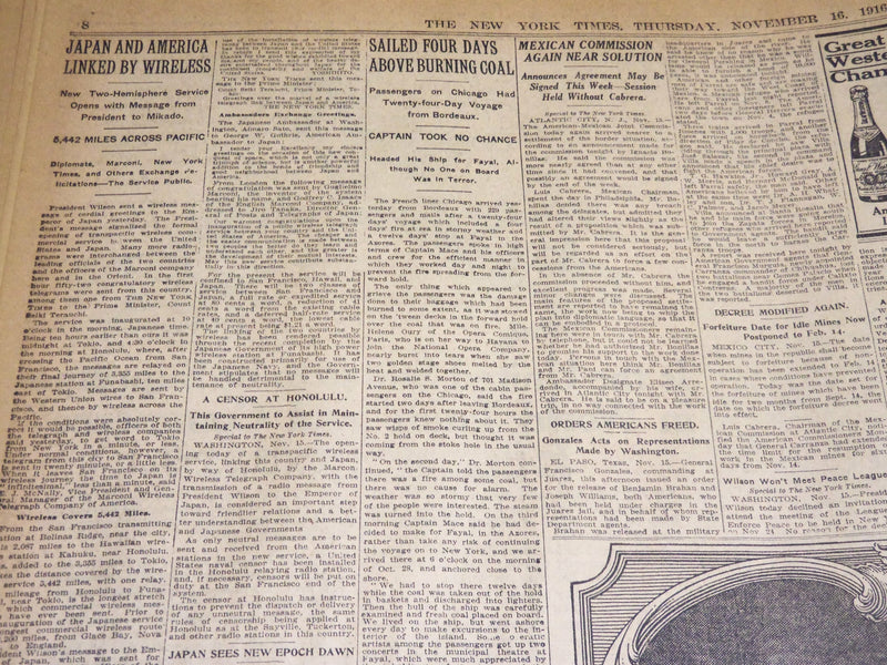 1916 NOVEMBER 16 NEW YORK TIMES -SIX MORE SHIPS SUNK BY GERMAN U-BOATS - NT 7729