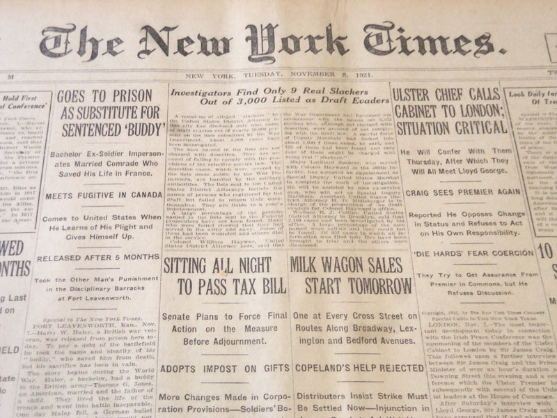 1921 NOVEMBER 8 NEW YORK TIMES - 10 TO 1 ON HYLAN-ODDS RECORD - NT 6151