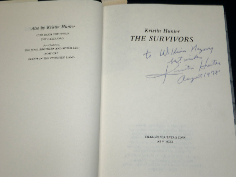 1975 THE SURVIVORS HARDCOVER BOOK INSCRIBED BY KRISTIN HUNTER - D 420