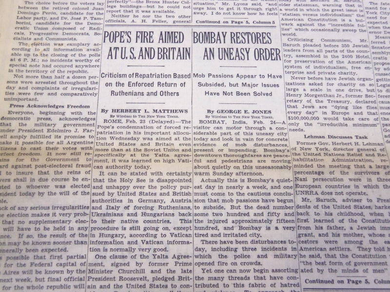 1946 FEBRUARY 25 NEW YORK TIMES - BOMBAY RESTORES ORDER - NT 4237