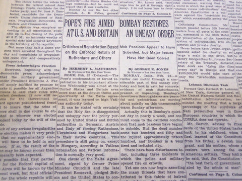 1946 FEBRUARY 25 NEW YORK TIMES - BOMBAY RESTORES ORDER - NT 4237