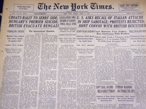1941 APR 4 NEW YORK TIMES - BRITISH EVACUATE BENGAZI HUNGARY'S SUICIDE- NT 1355