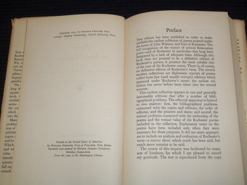 1950 ROCHESTER'S POEMS ON SEVERAL OCCASIONS BOOK EDITED BY JAMES THORPE- KD 7804