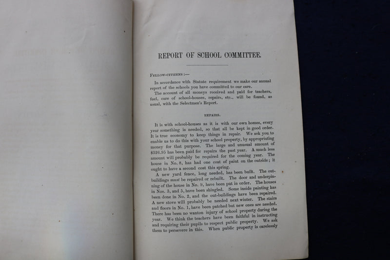 1896 UPTON SCHOOL COMMITTEE ANNUAL REPORT SOFTCOVER BOOK - K 800