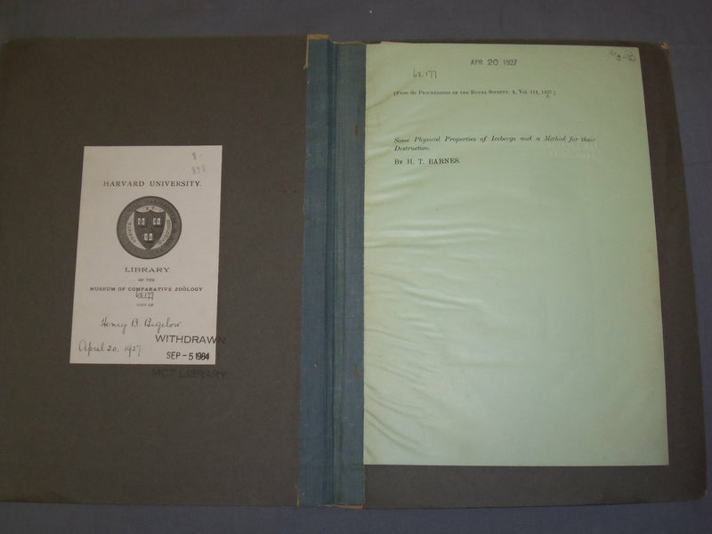 1927 SOME PHYSICAL PROPERTIES OF ICEBERGS & METHOD FOR THEIR DESTRUCTION -J 4900