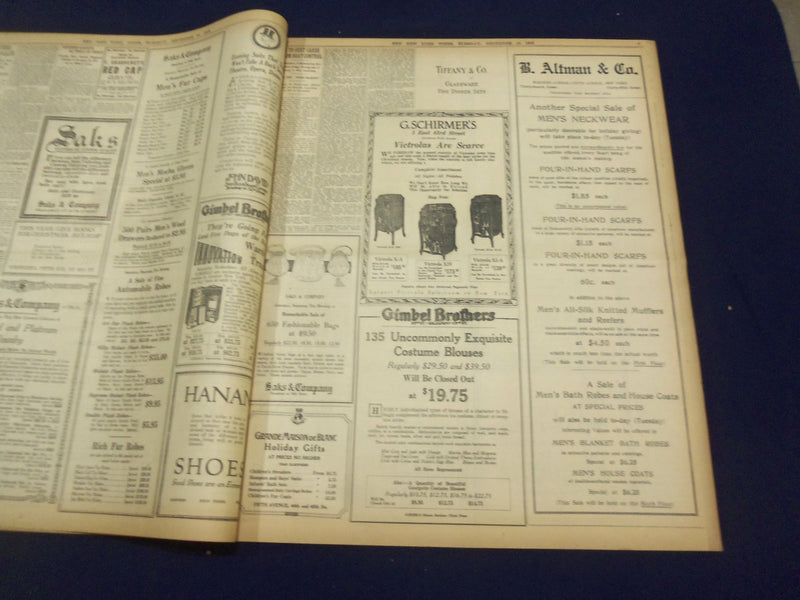 1918 DECEMBER 10 NEW YORK TIMES - WILSON NOT TO SIT AT PEACE TABLE - NT 9167
