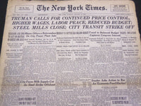 1946 JANUARY 22 NEW YORK TIMES - STEEL MILLS CLOSE, TRANSIT STRIKE OFF - NT 4240