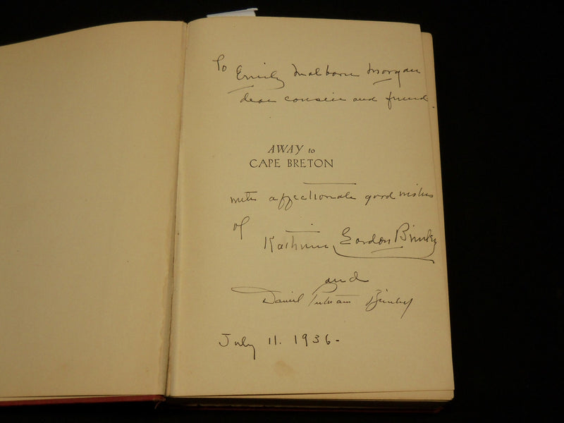 1936 A WAY TO CAPE BRETON HARDCOVER BOOK BY INSCRIBED BY GORDON BRINLEY- KD 6506